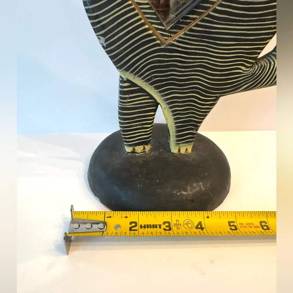 PIER 1 STRIPED WOODEN FOLK ART CAT With MIRROR Statue 15” tall